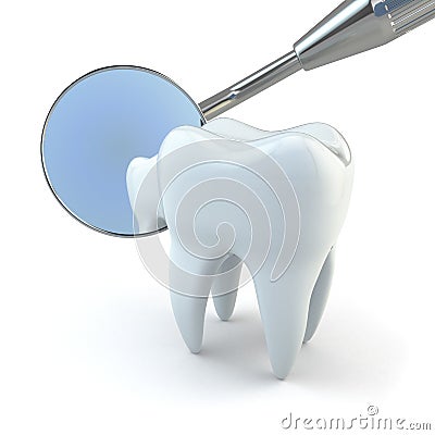 Tooth and dental equipment on white background. Stock Photo