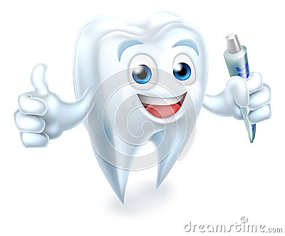 Tooth Dental Mascot Holding Toothpaste Vector Illustration