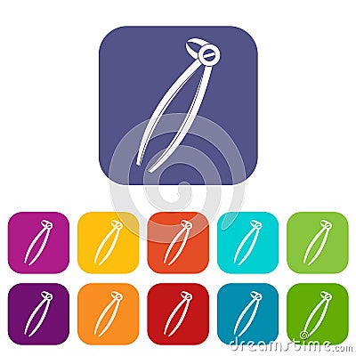 Tooth dentist forceps icons set flat Vector Illustration