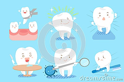 Tooth with different emotion Vector Illustration