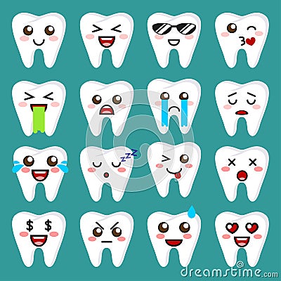 Tooth emoji. Cute emoticons Vector Illustration