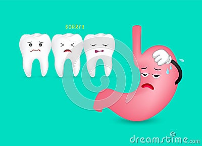 Tooth and exhausted stomach characters. Vector Illustration