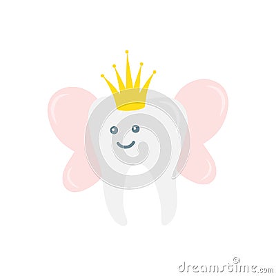 Tooth fairy with golden glitter crown and wings Vector Illustration