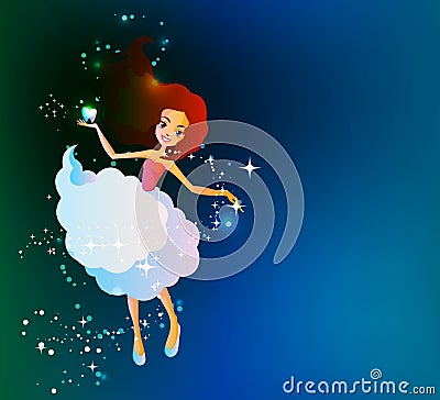Tooth fairy holding lost tooth in hand Vector Illustration