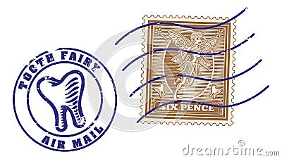 Tooth Fairy Letter Postage Postal Post Stamps Vector Illustration