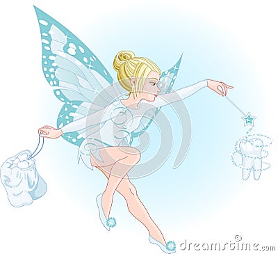 Tooth fairy with magic wand Vector Illustration