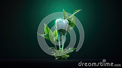 tooth with green leaf, health Stock Photo