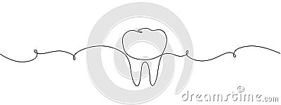 Tooth icon in continuous linear editable drawing style. Concept of linear drawing of healthy molar. Vector illustration. Vector Illustration