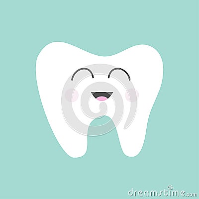 Tooth icon. Cute funny cartoon smiling character. Oral dental hygiene. Children teeth care. Tooth health. Baby background. Flat d Vector Illustration