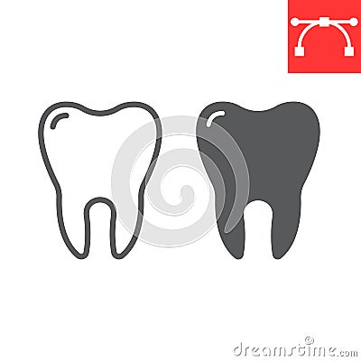 Tooth line and glyph icon, dental and stomatolgy, tooth sign vector graphics, editable stroke linear icon, eps 10. Vector Illustration