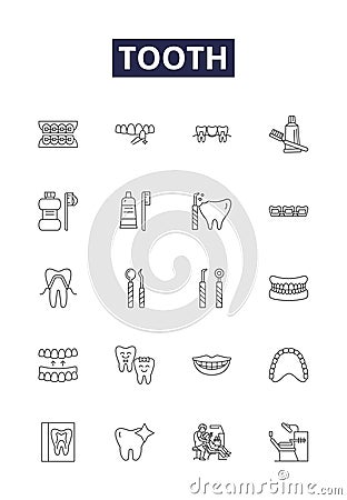 Tooth line vector icons and signs. Dental, Dentition, Enamel, Toothache, Cavity, Incisor, Molar, Canine outline vector Vector Illustration