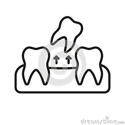 Tooth Lose Line Icon. Tooth Extraction. Stomatology Problem. Removal of Human Teeth Linear Pictogram. Dentistry Outline Vector Illustration