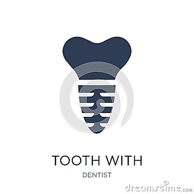 tooth with metallic root icon. Trendy flat vector tooth with met Vector Illustration