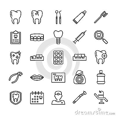 Tooth Outline Icon Set Vector Illustration