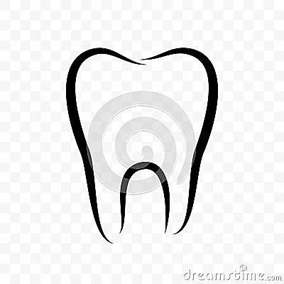 Tooth outline vector icon. Dentistry clinic, whitening toothpaste and dental mouthwash package label, white tooth logo Vector Illustration