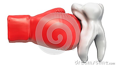 Tooth Pain concept. Tooth with boxing glove. 3D rendering Stock Photo