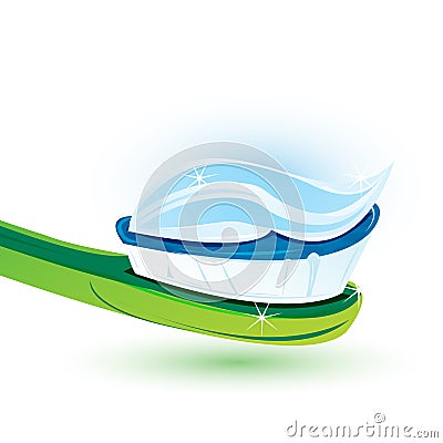 Tooth paste on brush Vector Illustration