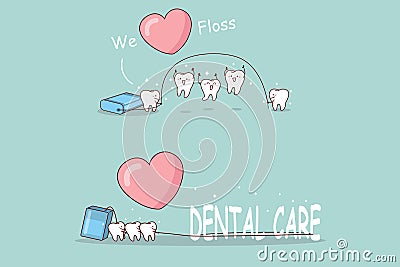 Tooth playing with floss Vector Illustration