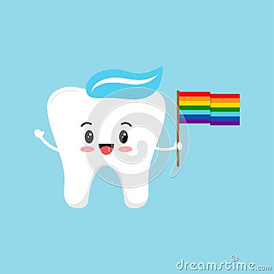 Tooth with rainbow pride flag dental icon isolated on background Vector Illustration