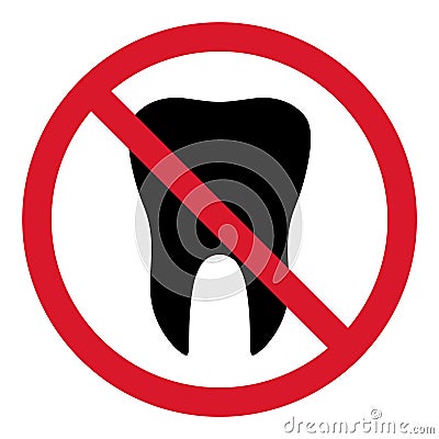 Tooth in red warning circle flat icon isolated on white background. Tooth vector illustration. Dentistry symbol. Stomatology Vector Illustration