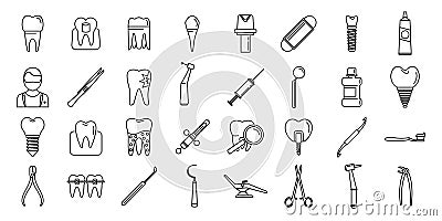 Tooth restoration clinic icons set, outline style Vector Illustration