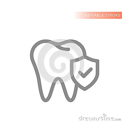 Tooth and shield with checkmark line vector icon Vector Illustration