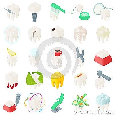 Tooth teeth dentist icons set, isometric style Vector Illustration