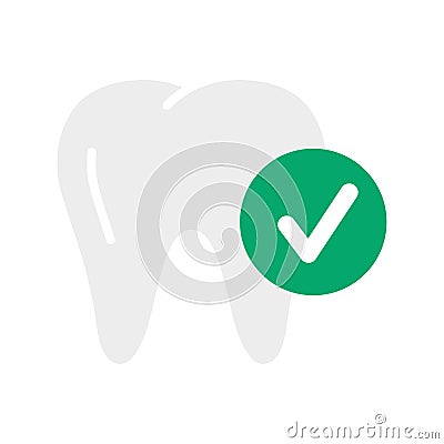 Tooth with tick check mark icon. Dental checkup, strong teeth, oral hygiene Vector Illustration