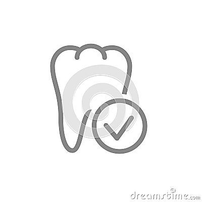 Tooth with tick checkmark line icon. Healthy internal organ symbol Vector Illustration