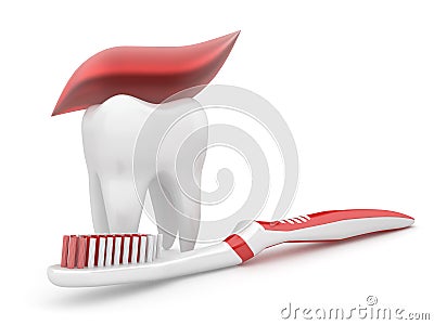 Tooth and toothbrush. 3d Stock Photo