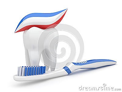 Tooth and toothbrush. 3d Stock Photo