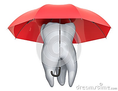 Tooth under umbrella, dental insurance concept. 3D rendering Stock Photo