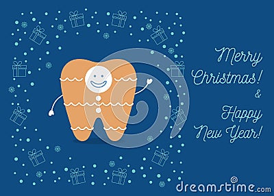 Tooth is wearing costume of cookie string celebrate Christmas and New Year. Vector Illustration