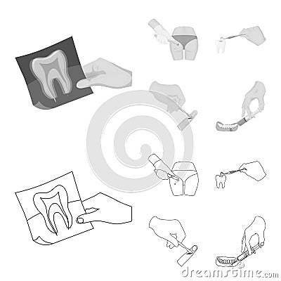 Tooth, X-ray, instrument, dentist and other web icon in outline,monochrome style.surgeon, abscess, scalpel icons in set Vector Illustration