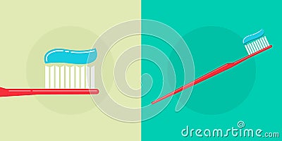 Toothbrush brush with toothpaste gel vector flat cartoon isolated plastic illustration closeup clipart image Vector Illustration