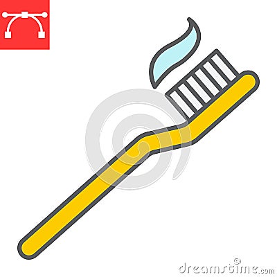 Toothbrush color line icon, dental and stomatolgy, toothbrush with toothpaste sign vector graphics, editable stroke Vector Illustration