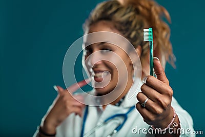 Toothbrush and smile, care made fun Stock Photo