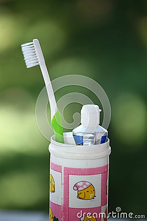 TOOTHBRUSH AND TOOTHPASTE Stock Photo