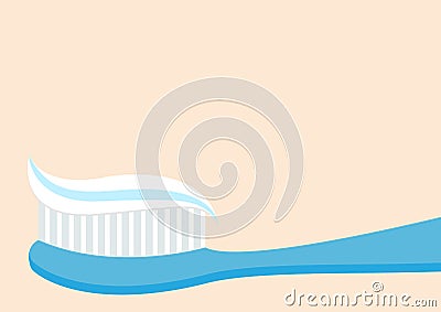 Toothbrush with toothpaste. Brushing teeth Healthy tooth. Oral dental hygiene Blue brush paste icon. Baby care Isolated. Beige bac Vector Illustration