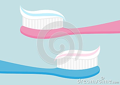 Toothbrush with toothpaste. Brushing teeth Healthy tooth. Oral dental hygiene Blue pink brush paste icon set. Baby care . Vector Illustration