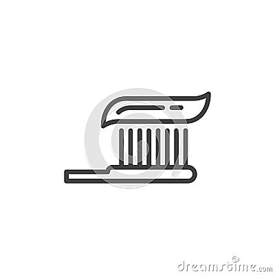 Toothbrush with toothpaste line icon, outline vector sign, linear style pictogram isolated on white. Vector Illustration