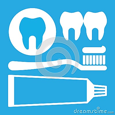 Toothbrush, toothpaste and tooth icon Vector Illustration