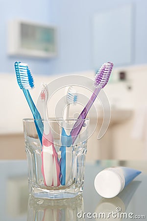 Toothbrushes and toothpaste Stock Photo