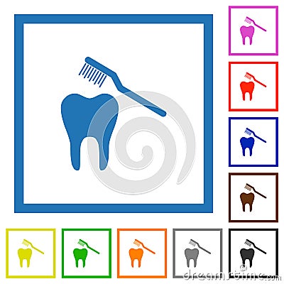 Toothbrushing flat framed icons Vector Illustration