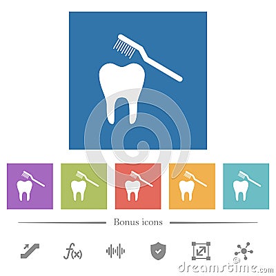 Toothbrushing flat white icons in square backgrounds Vector Illustration