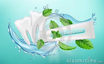 Toothpaste background. Dental poster design. Mint herbal toothpaste, white clean teeth vector banner Vector Illustration