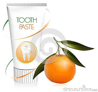 Toothpaste with fresh tangerine. Vector Illustration