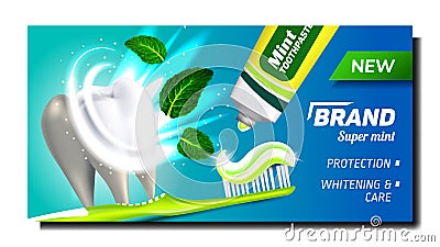 Toothpaste With Mint Advertising Poster Vector Vector Illustration