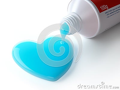 Toothpaste in the shape of heart coming out from toothpaste tube. Brushing teeth dental concept Cartoon Illustration