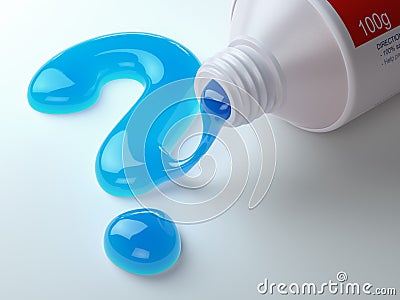 Toothpaste in the shape of question mark coming out from toothpaste tube. Brushing teeth dental concept. Cartoon Illustration